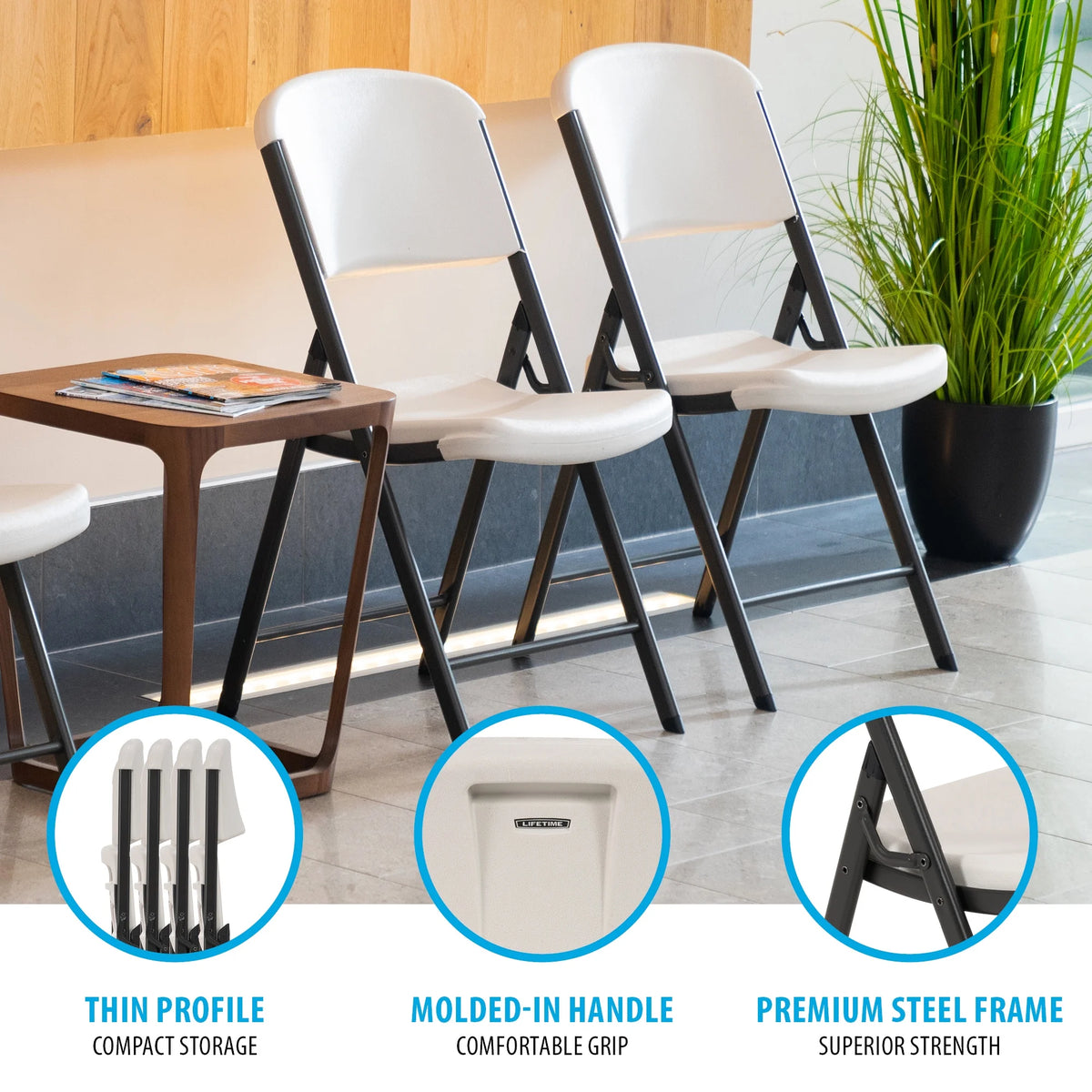 Lifetime Folding Chair, Indoor/Outdoor Commercial, White Granite, 4 Pack (42804)