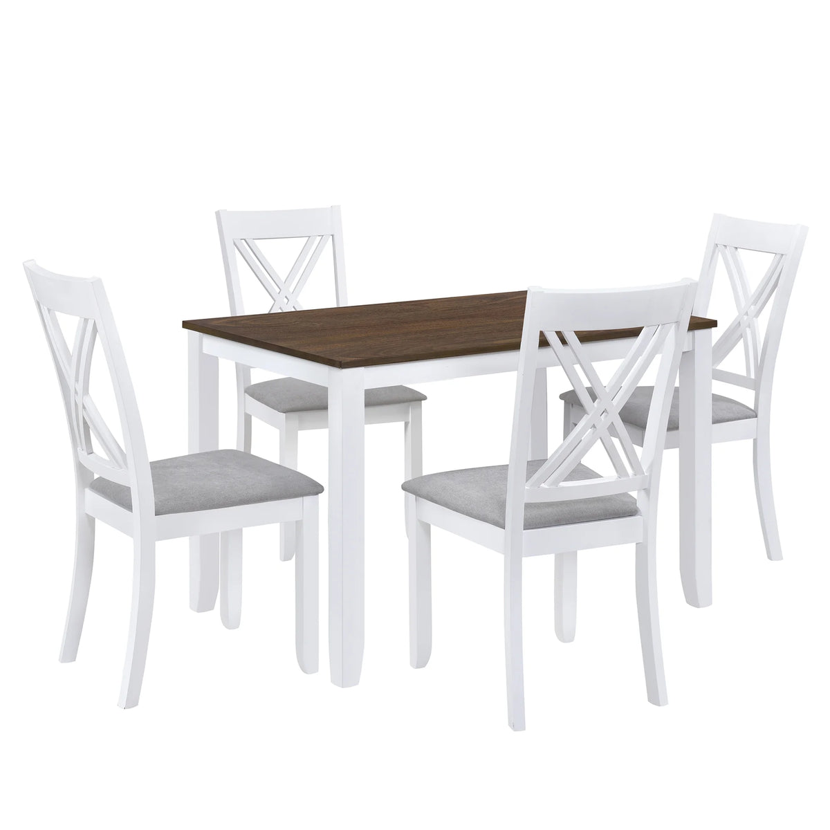 Seizeen Solid Wood Kitchen Table and Chairs, Dining Room Table Set for 4 with Gray Upholstered Chairs, Wood Grain Table Heavy-Duty Frame, Rustic Minimalist Style Breakfast Nook Set