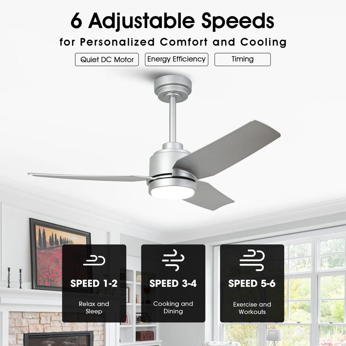 42" Modern Gold Dimmable Ceiling Fan DC Motor Indoor 3-blade LED Ceiling Fan with Remote