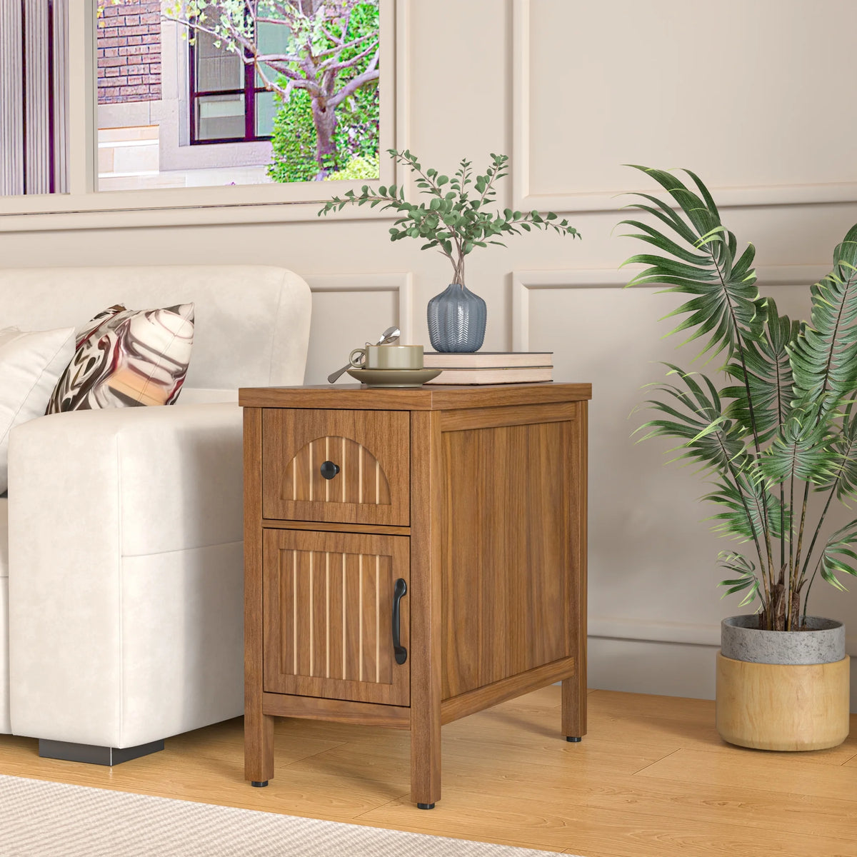 Narrow Nightstand with Drawers, Wood End Table, Narrow Side Table, Modern Sofa Side Table