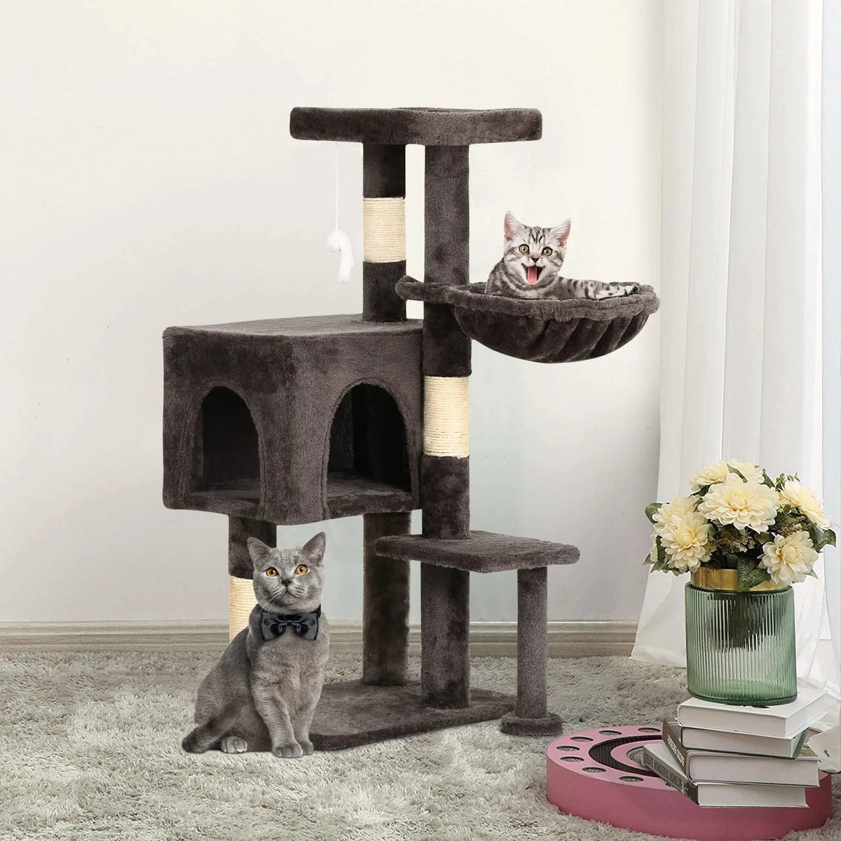 BestPet 36 inch Tall Cat Tower with Cat Scratching Post,with Cat Hammock & Funny Toy,Dark Gray