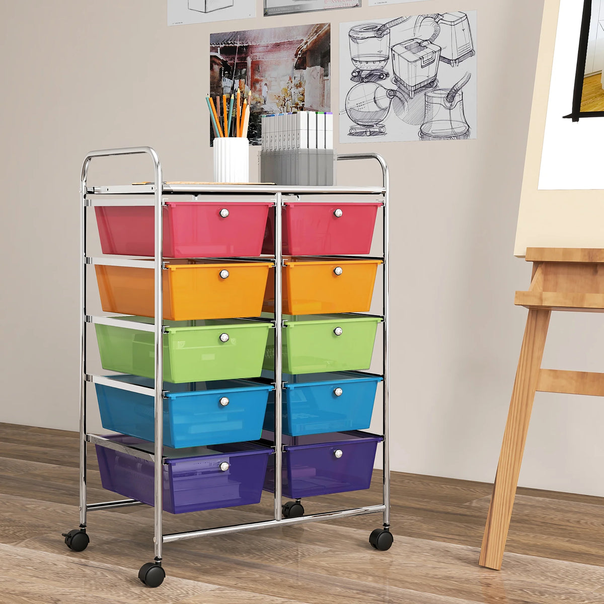 Gymax 10-Drawer Rolling Storage Cart Tools Scrapbook Paper Organizer on Wheels Black Gradient