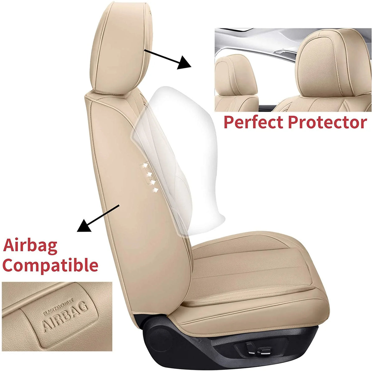 Coverado Black Front Car Seat Covers, Stylish Waterproof Premium Leather Automotive Seat Protectors, Airbag Compatible Auto Interior Accessories Universal Fit for Most Cars SUV Pick-up Trucks