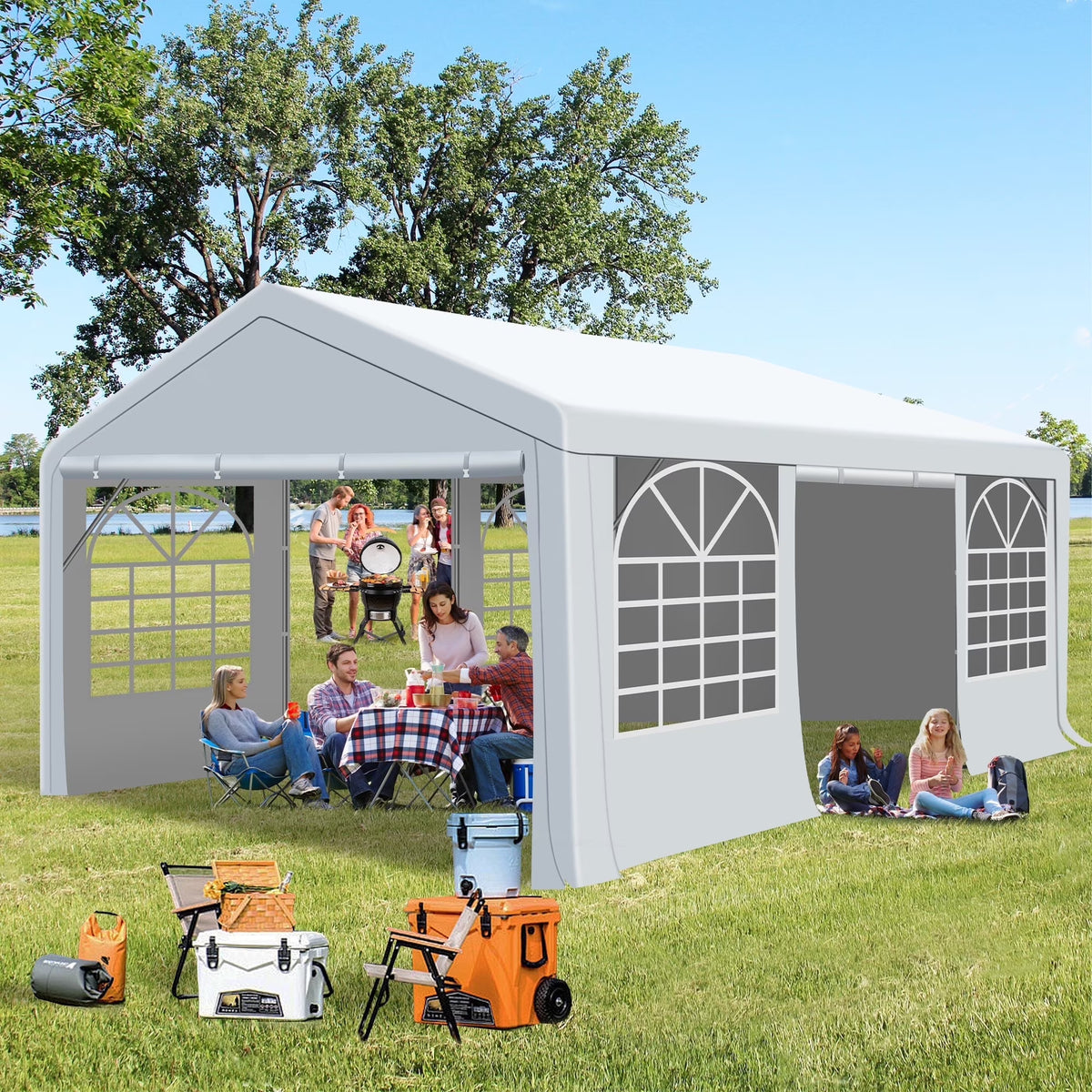 Gartooo 20'x20' Heavy Duty Party Tent, Outdoor Wedding Party Tent with Removable Sidewalls, Outdoor Canopy for Events