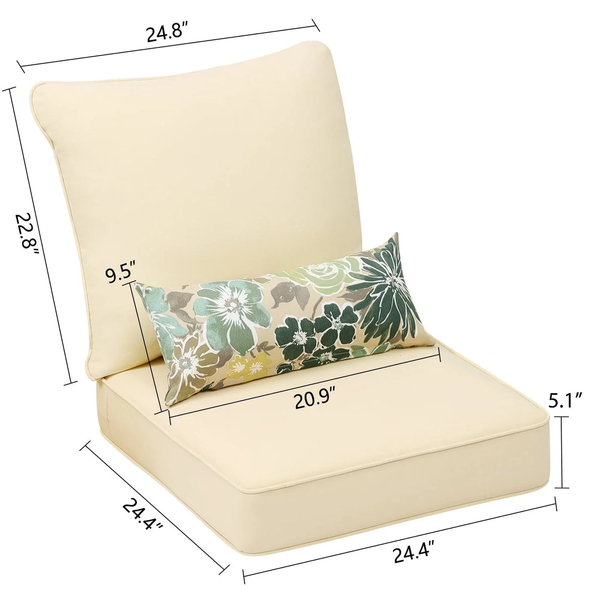 Aoodor 25�?x 25�?Patio Furniture Outdoor Deep Seat Cushion Beige(2 Back 2 Seater 2 Pillow )