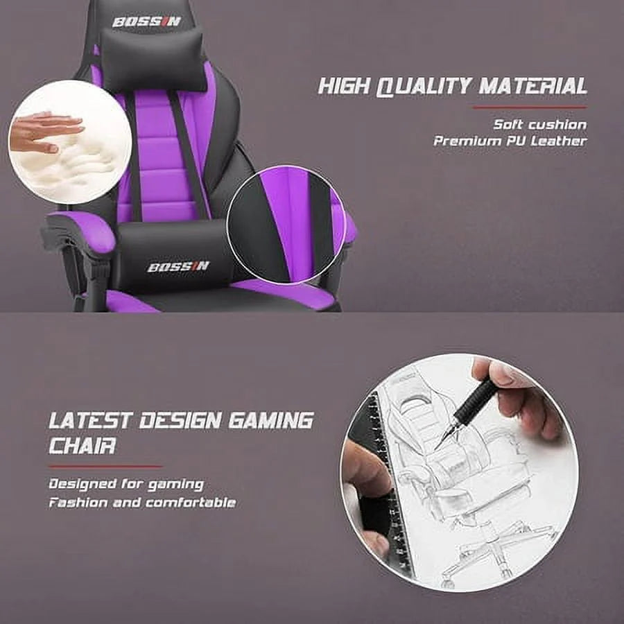 Bossin Gaming Chairs with Footrest,2022 Leather Game Chair for Adults,Big and Tall Gamer Chair with Headrest and Lumbar Support