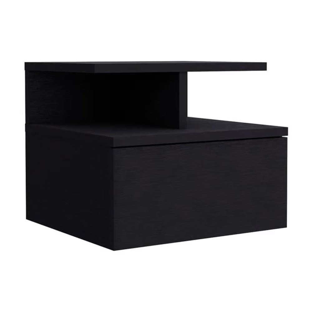 DEPOT E-SHOP Seward Floating Nightstand, Wall Mounted with Single Drawer and 2-Tier Shelf, White