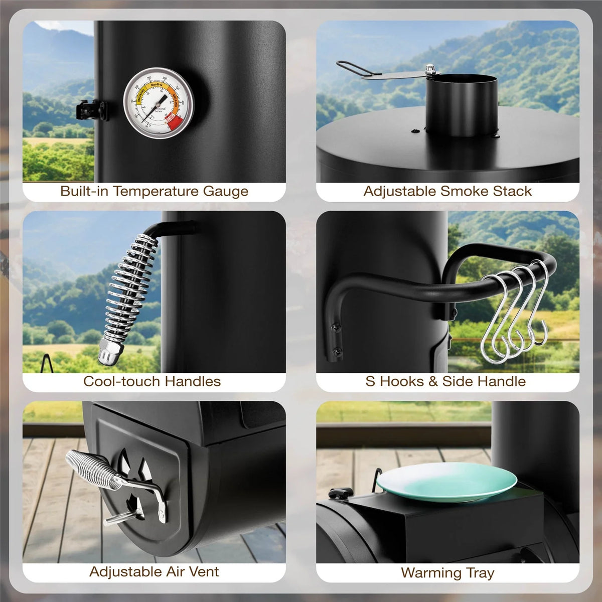 Summit Living Vertical Charcoal Smoker Grill with Offset Smoker 961 sq.in. Extra Large BBQ Grill - Black