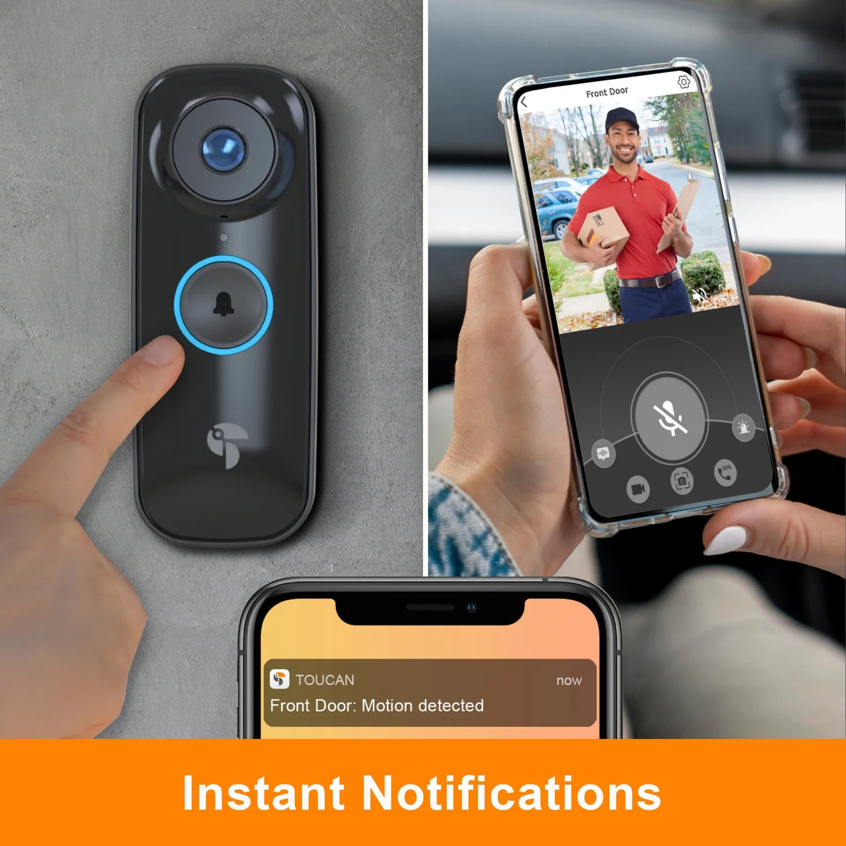 Toucan Wi-Fi and Wire-Free 2K QHD Video Doorbell PRO with Wireless Doorbell Chime, TVDP05GR