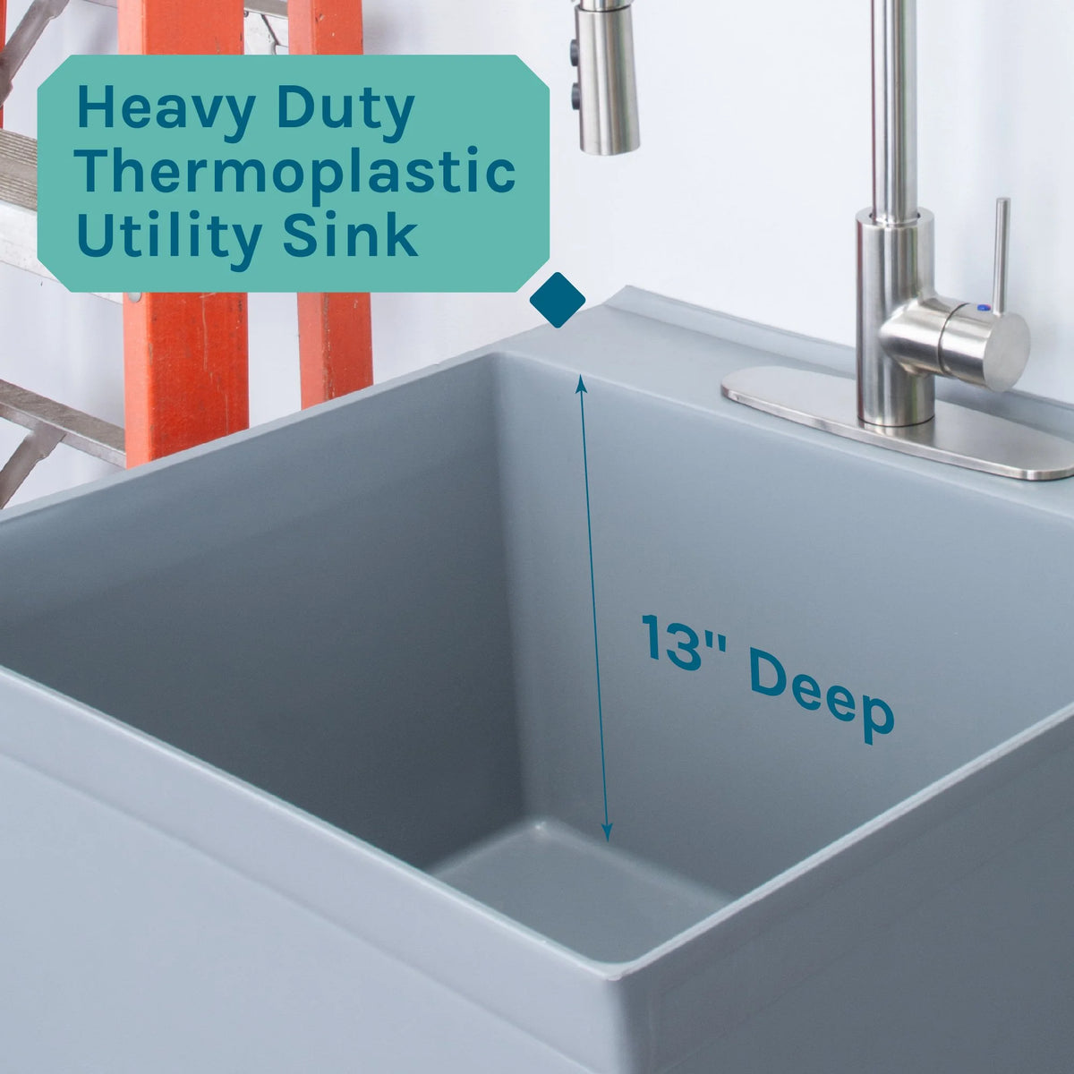 Tehila Blue 19 Gallon Utility Sink with High-Arc Stainless Finish Coil Pull-Down Faucet