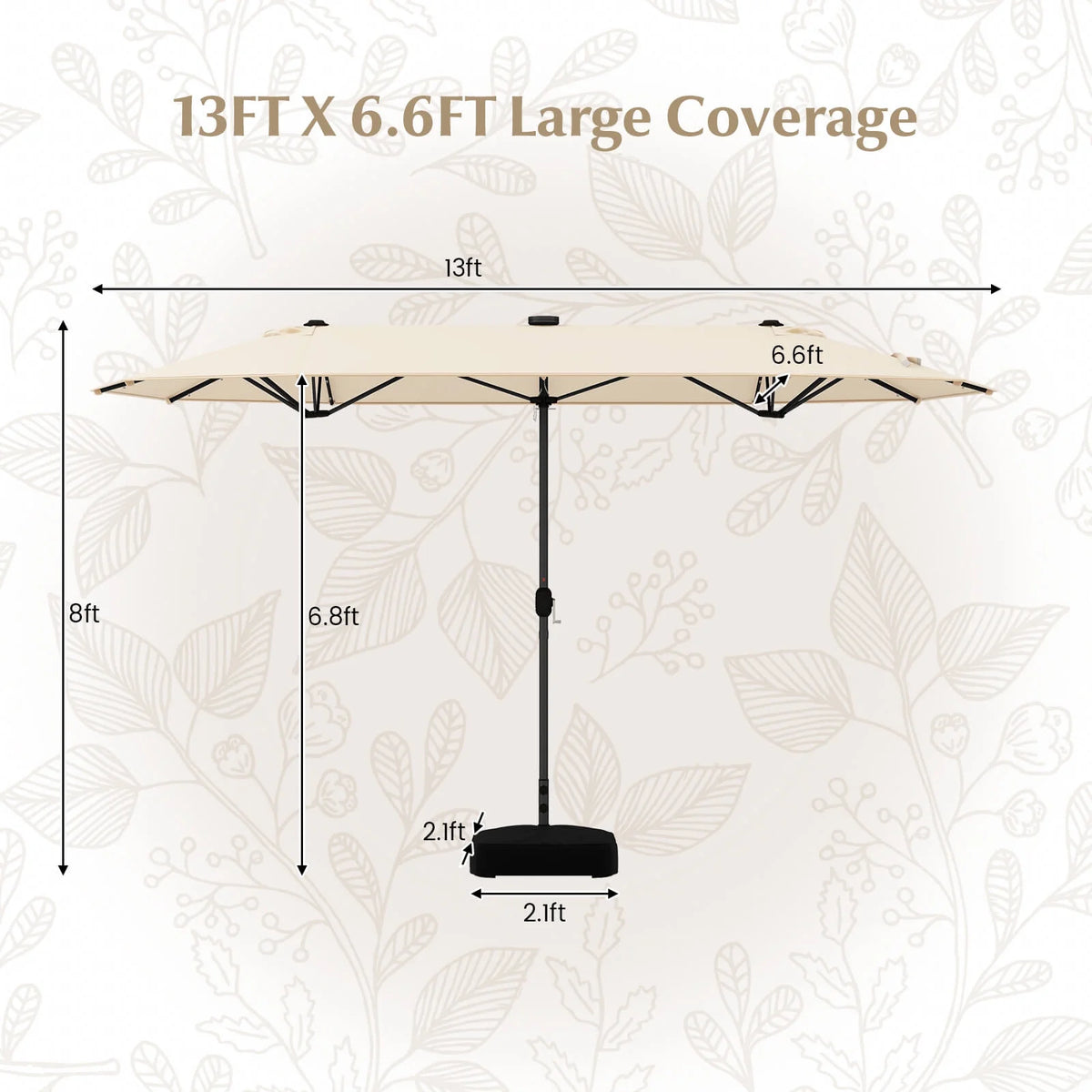 Costway 13ft Beige Rectangle Double-sided Patio Umbrella, Crank Lift