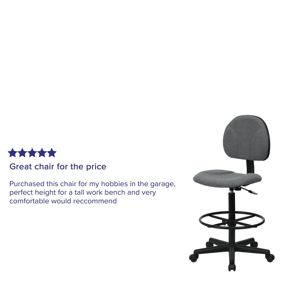 Emma  Oliver Black Fabric Drafting Chair (Cylinders: 22.5"-27"H, 26"-30.5"H)