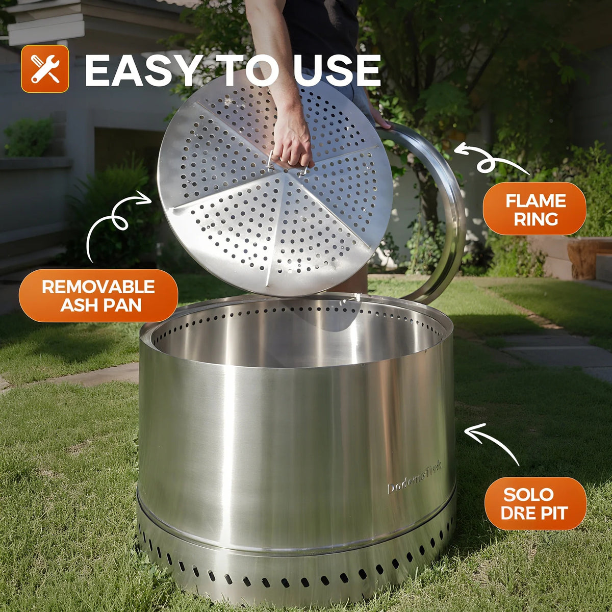 Dodometrek Smokeless Portable Outside Fire Pit, 20in Stainless Steel