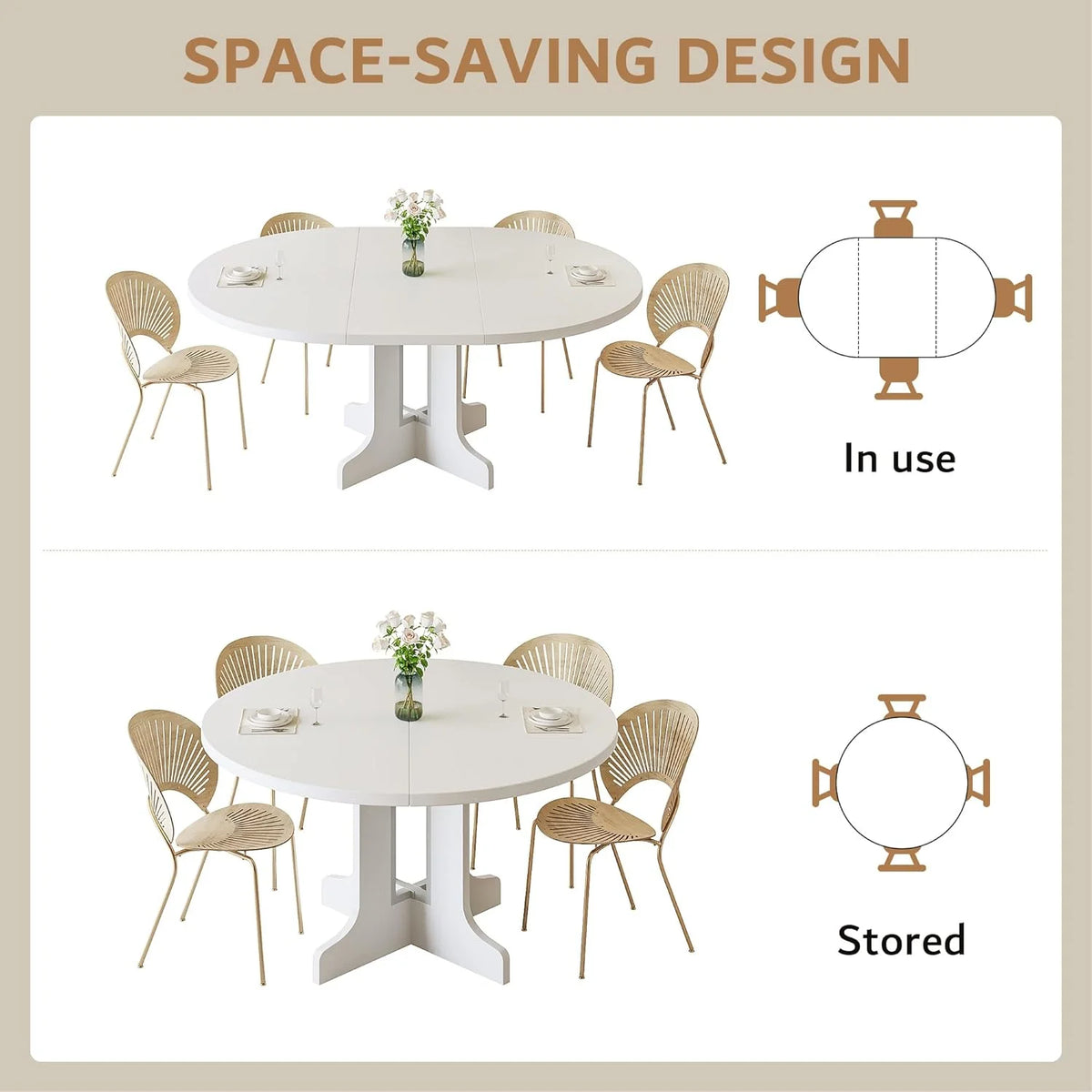 iPormis 59" Extendable Round Dining Table for 6, Modern Kitchen Table with Sturdy Wooden Base, Dining Room Table with Thickened MDF Board, Perfect for Small Space, Black