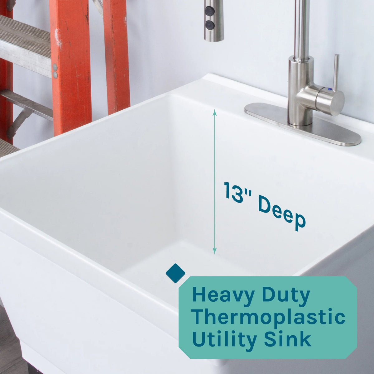Tehila Blue 19 Gallon Utility Sink with High-Arc Stainless Finish Coil Pull-Down Faucet