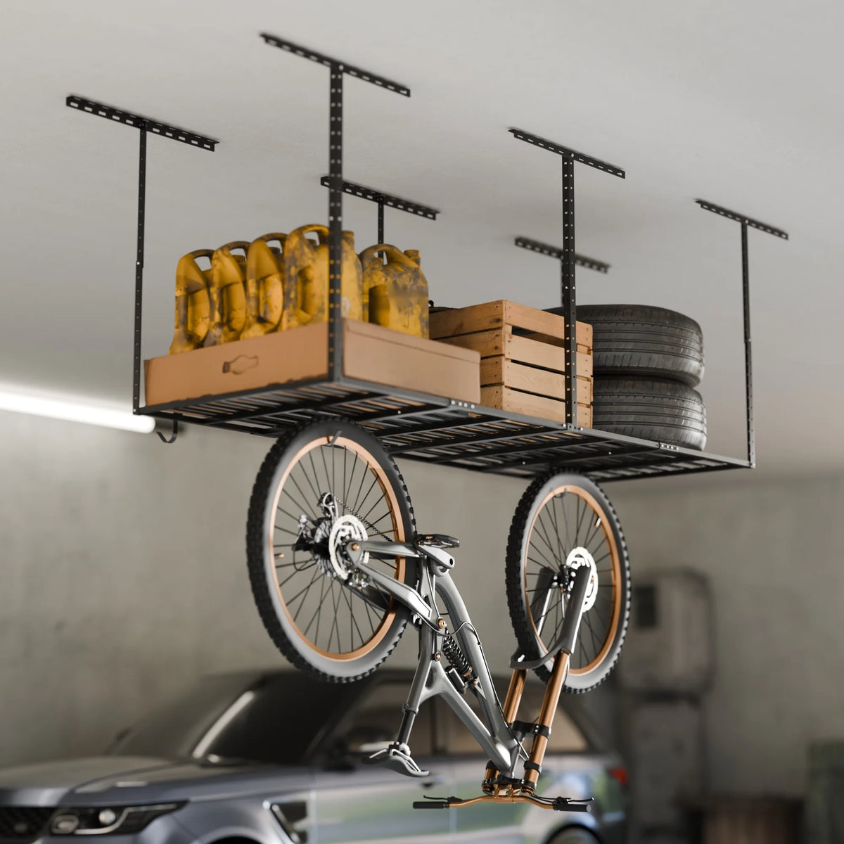 SunsGrove 4��8FT Overhead Storage Rack, 1 Pack, Black