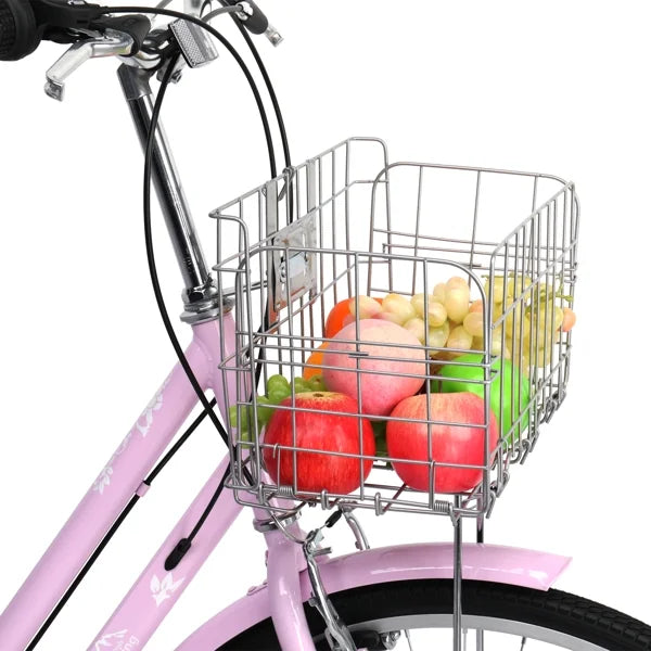 Ambifirner Women's Beach Cruiser Bike, 26in City Cruiser Bikes High Carbon Steel V Brake 7 Speed Commuter Bike with Basket & Mirror