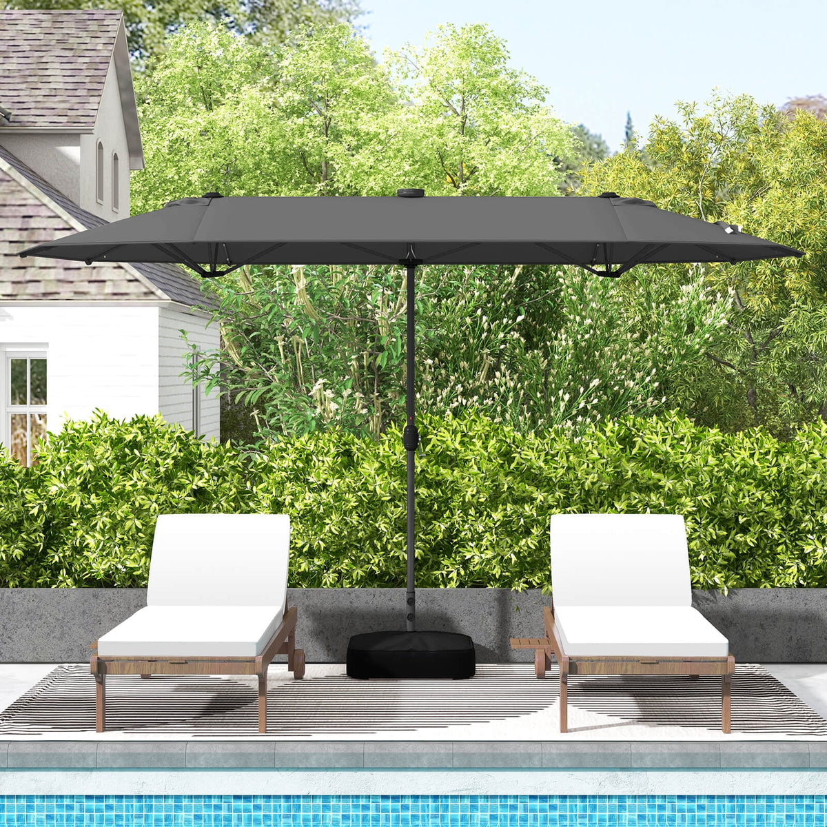 Costway 13ft Beige Rectangle Double-sided Patio Umbrella, Crank Lift