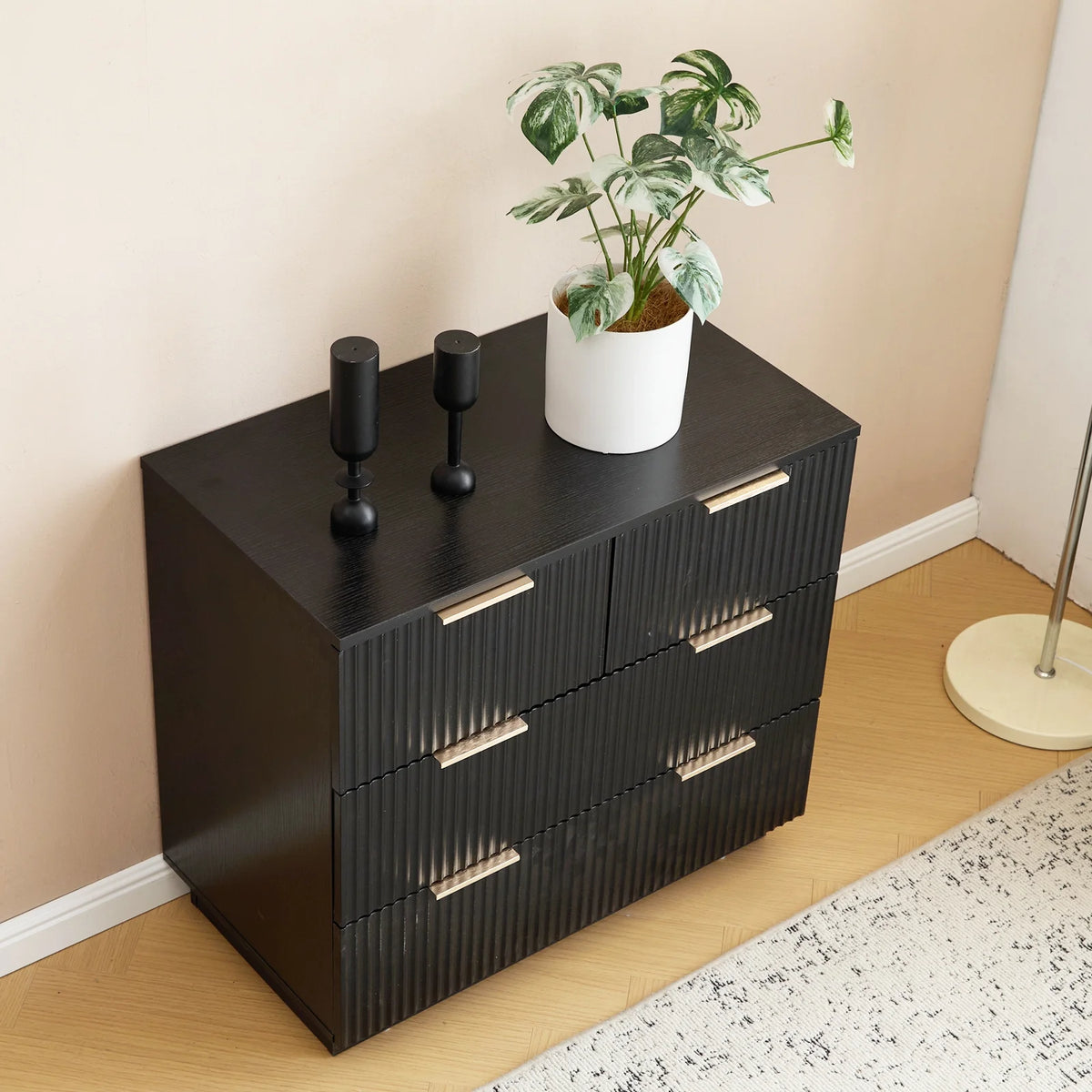 UBesGoo Dresser for Bedroom Wood 4 Drawers Dressers, Fluted Modern Dresser, White