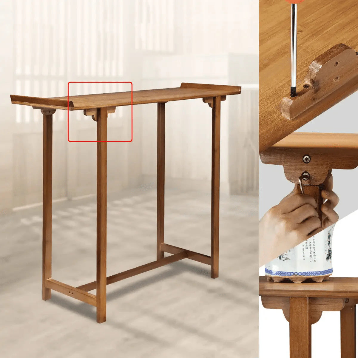 Magshion Bamboo Entryway Console Table Retangle Hallway Living Room Decorative Side Table Natural Wood Color