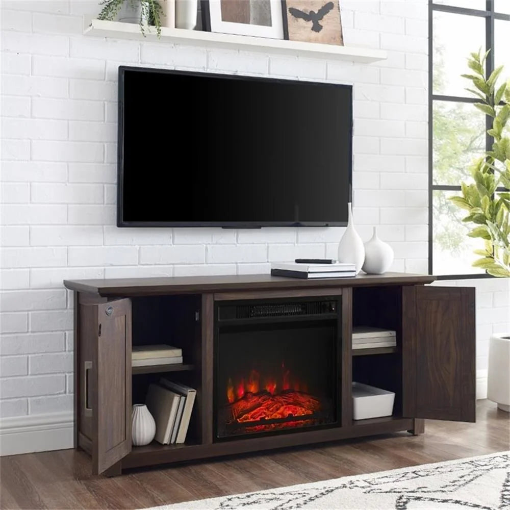 Crosley Furniture Camden 48" Low Profile Tv Stand W/Fireplace Dark Walnut