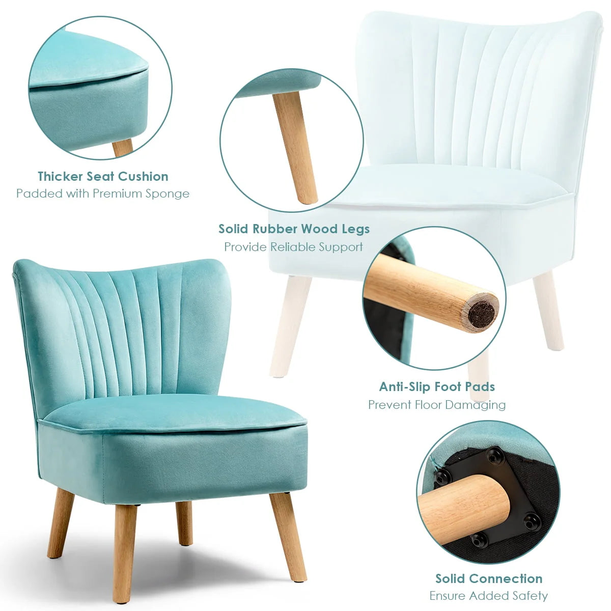 Costway Armless Accent Chair Modern Velvet Leisure Chair Single Upholstered Green