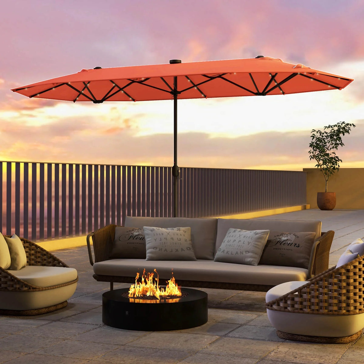 Costway 13ft Beige Rectangle Double-sided Patio Umbrella, Crank Lift