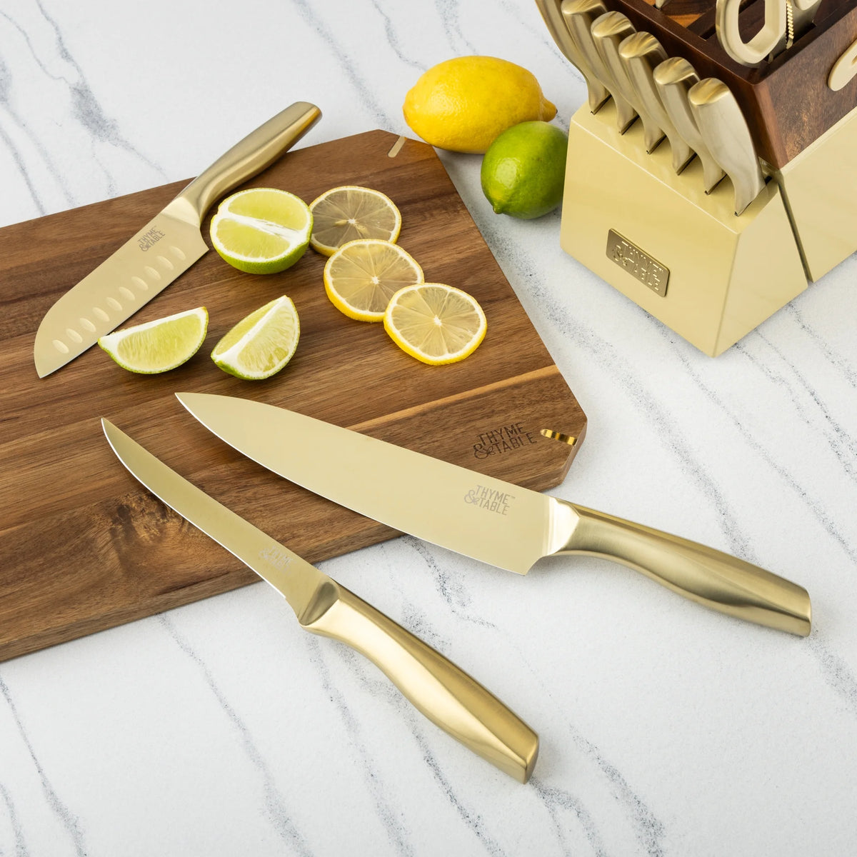 Thyme & Table 15-Piece Knife Block set with Sharpener, Gunmetal