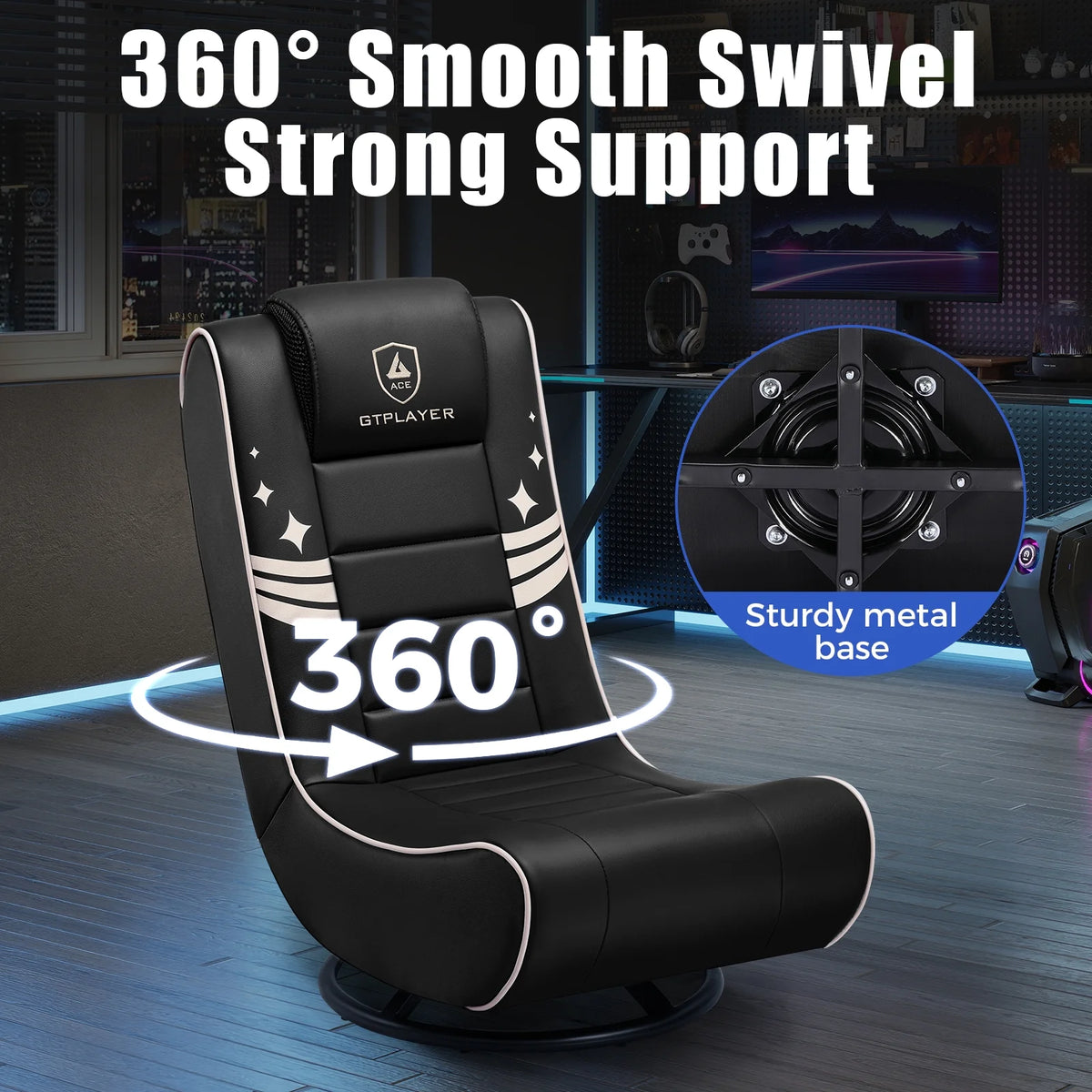 GTPLAYER Swivel Floor Gaming Chairs with Foldable Backrest for Teens,, Red