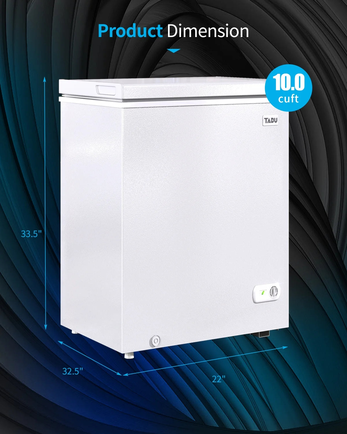 TABU 3.5 Cu ft Chest Freezer,Deep Freezer with Top Open Door and Removable Storage Basket, (Black)