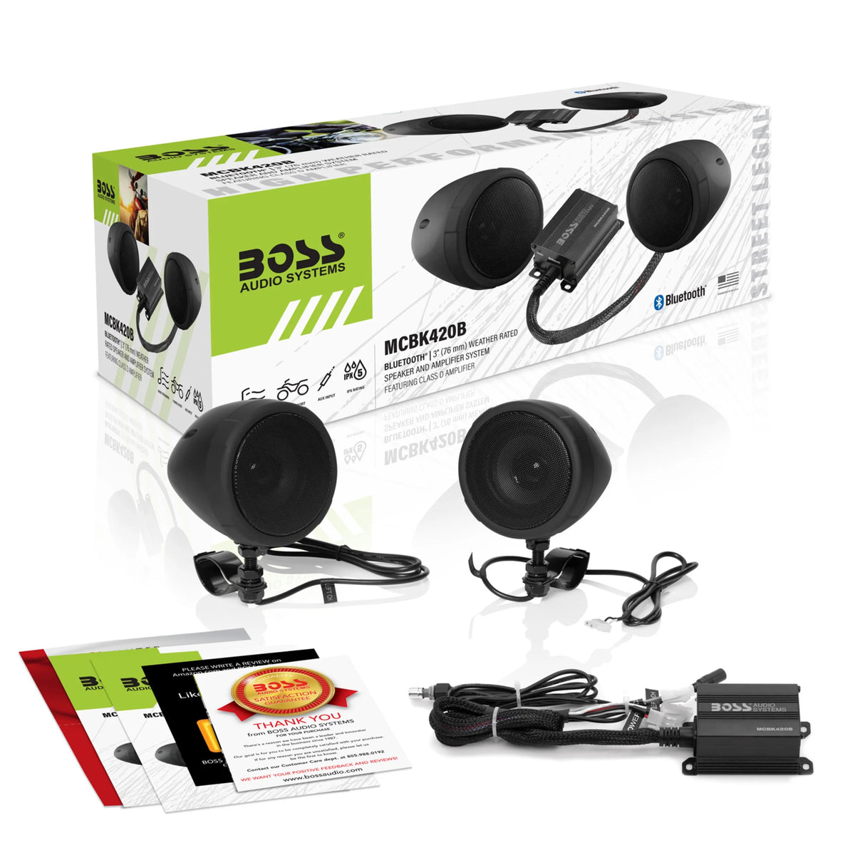 Boss Audio Systems MCBK420B Motorcycle Speaker Amplifier, Bluetooth, 3�� Speakers