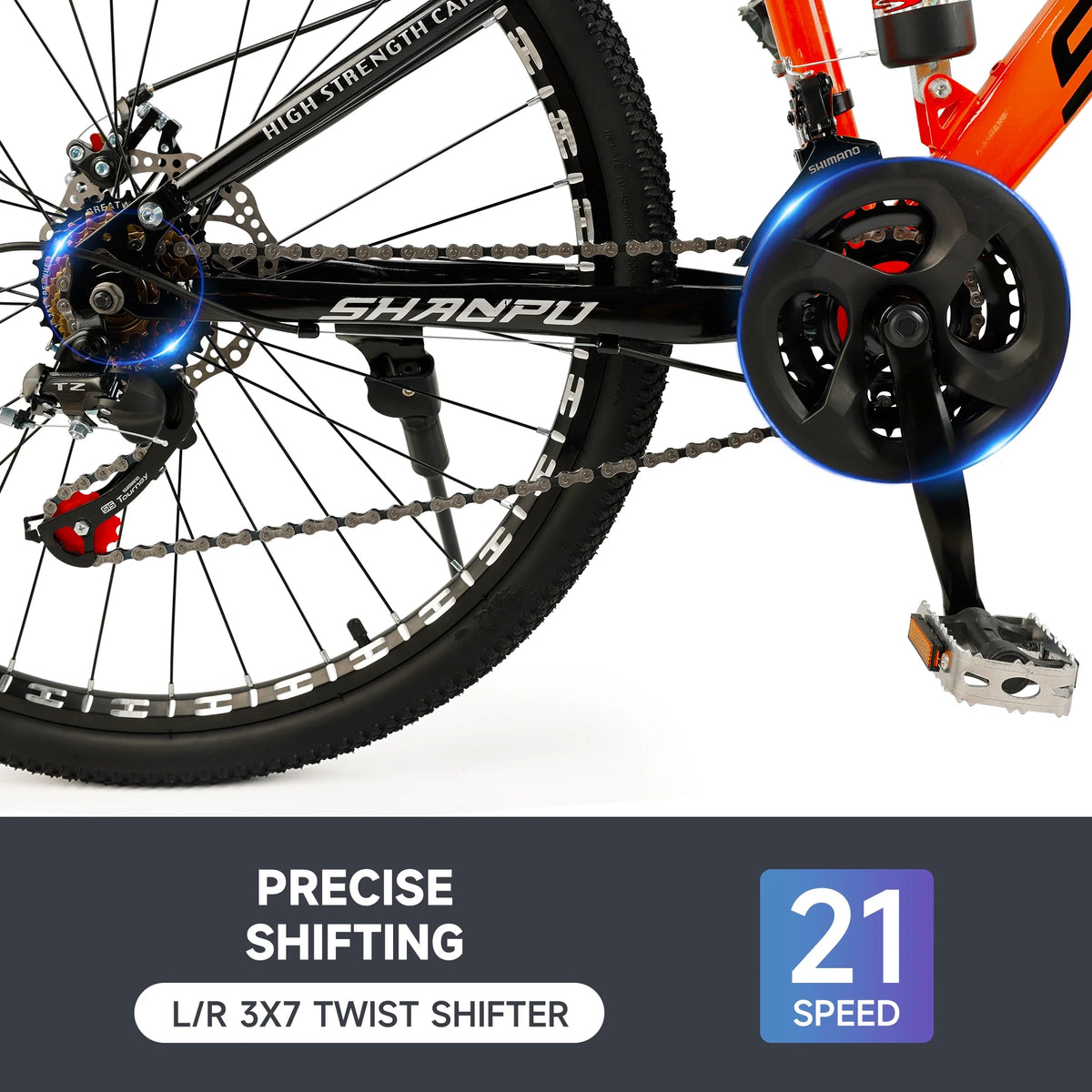 ARTUDATECH 26 Inch Wheel Full Suspension Mens Mountain Bike, Shimano 21 Speed,  Dual Disc Brake Bike for Men Womens Adult Bicycle With Bike Lock And Air Pump, orange