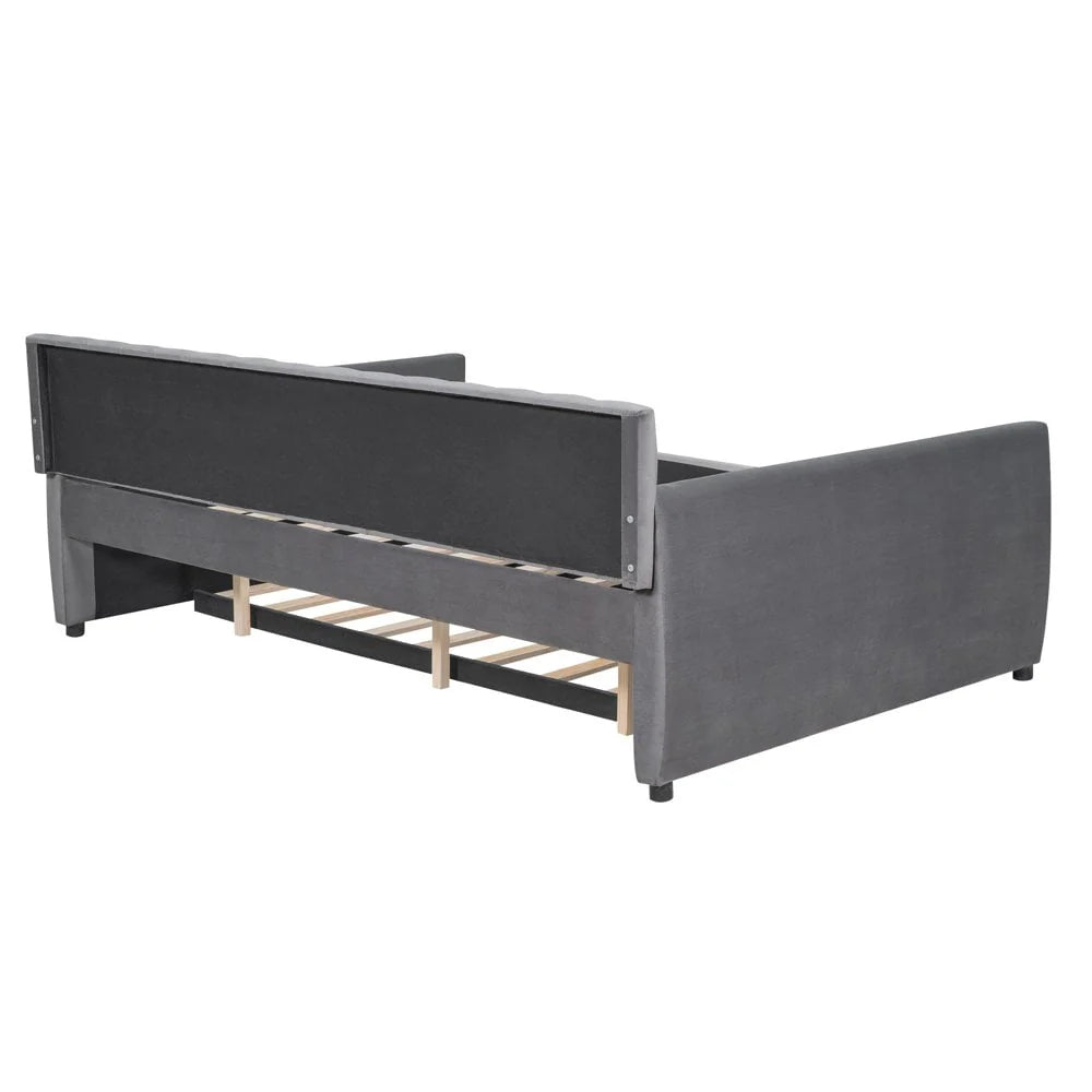 GZXS Full Size Upholstered Daybed with Trundle Bed for Living Room, Gray