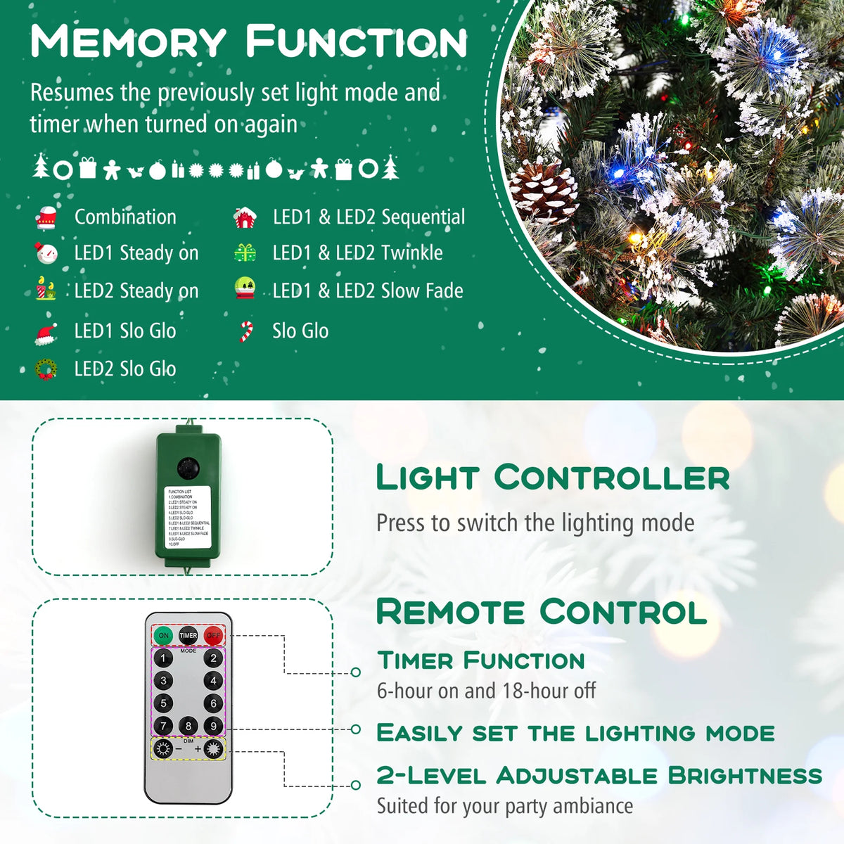 Costway 9 FT Artificial Christmas Tree with  360?�� Quick Power Connector 1714 Pine Needles