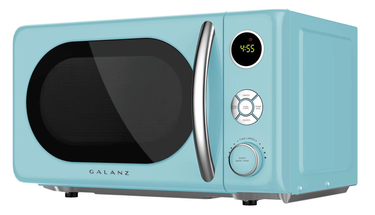 Galanz 0.7 Cu ft Retro Countertop Microwave Oven, 700 Watts, Blue, New