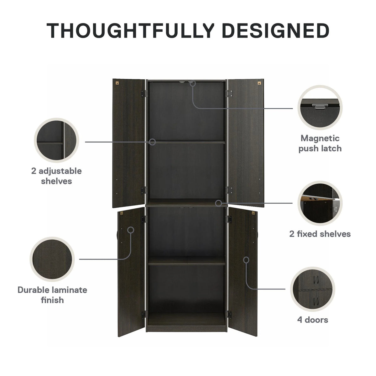 Mainstays 72" 4-Door Storage Cabinet, Espresso