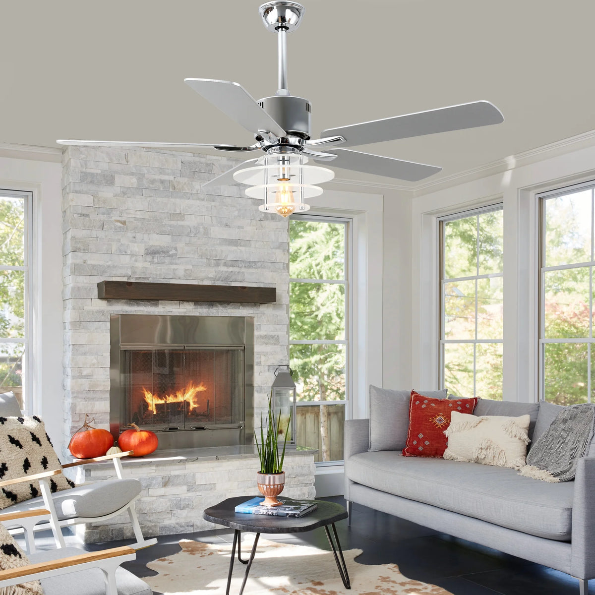 Bella Depot 52" Modern Black Ceiling Fan 6-Speed Reversible with Light and Remote Control