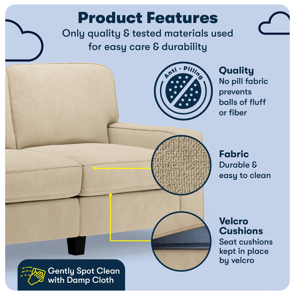 Serta Palisades 61" Track Arm Sofa Loveseat with Removable Covers Beige