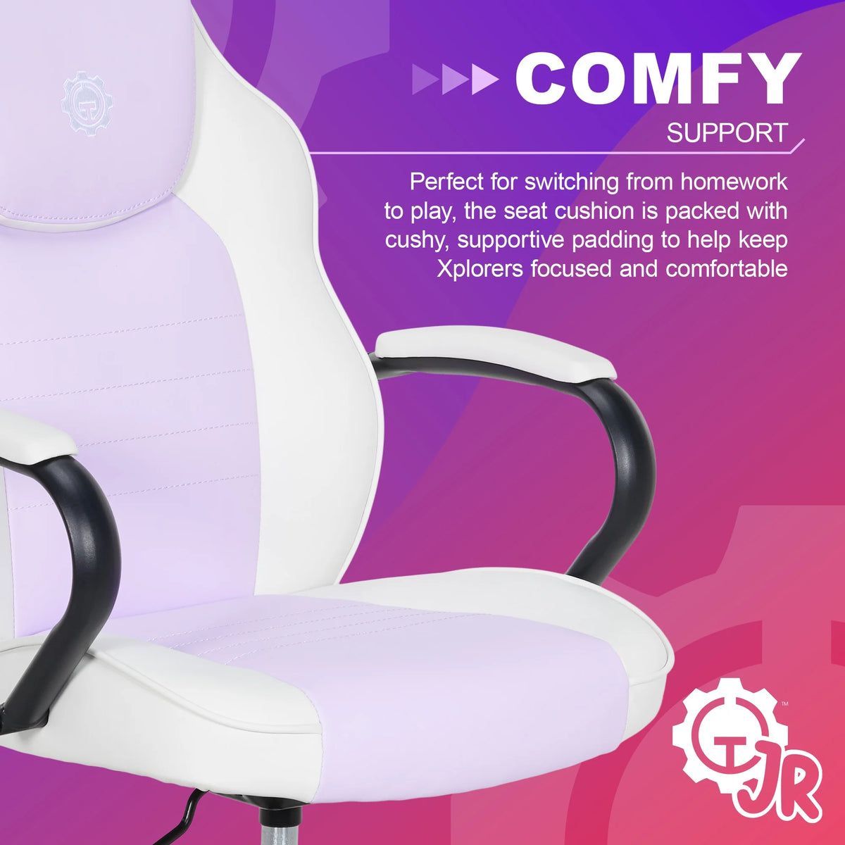 Gamer Gear Jr. Xplorer Gaming and Computer Chair, Kids and Teens Gaming Chair with Padded Arms, Adjustable Height, White and Black