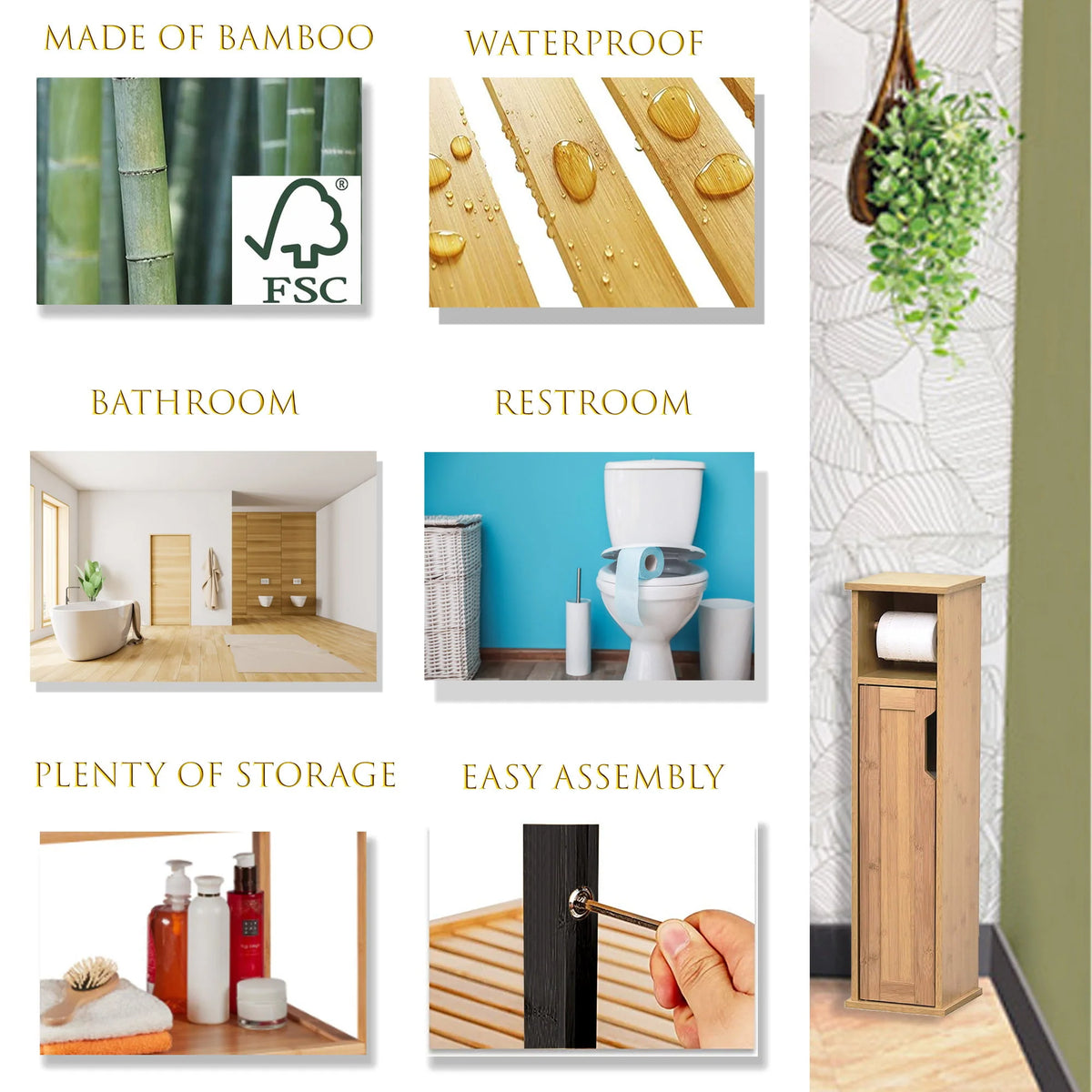 Toilet Paper Holder Stand Cabinet Mahe Bamboo - Wood