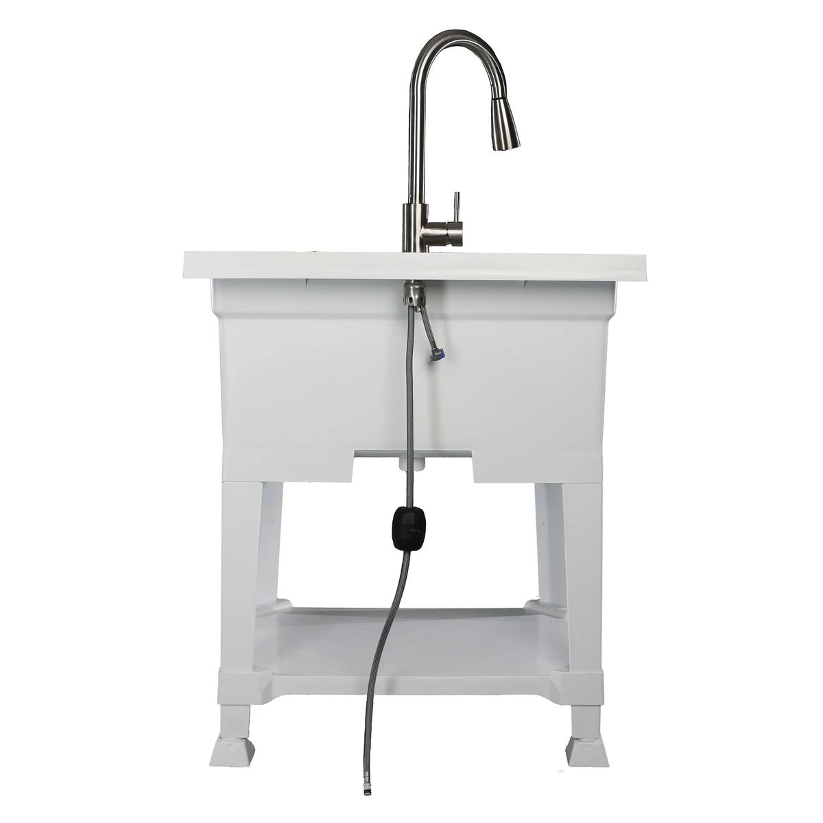 Open Box UTILITYSINKS Plastic 30�?Freestanding Utility Sink w/ Pull Faucet, Wht
