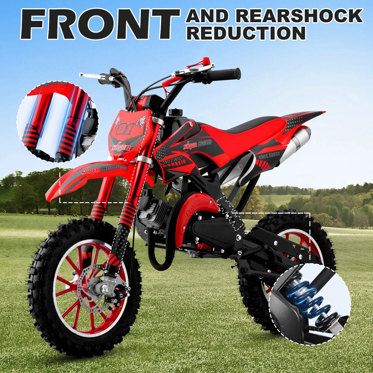 Gpower Gasoline 49cc Dirt Bike for Kids 6-15,2-Stroke Gas Power Mini Dirt Bike,1-Seater,Red