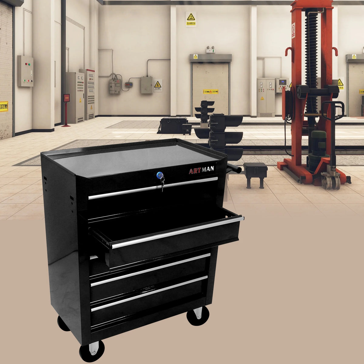 5 Drawer Rolling Tool Chest, Steel Tool Storage Cabinet for Garage Storage with 4 Wheels and Locker