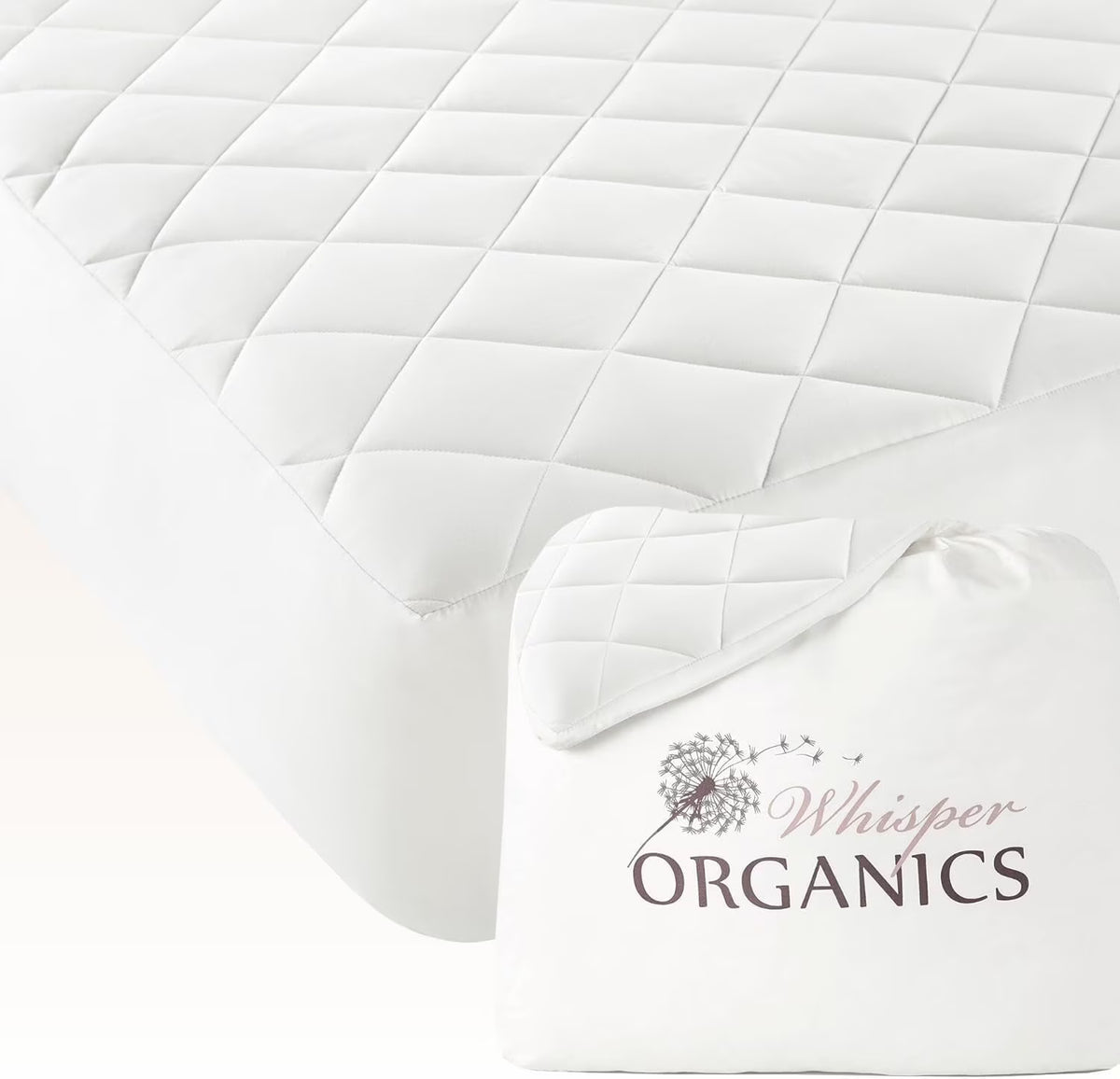 Whisper Organics 100% Cotton Organic Mattress Protector, 500TC Mattress Pad, Twin size, White