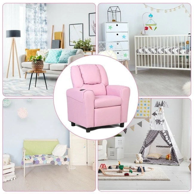 Children PU Leather Recliner Chair with Front Footrest
