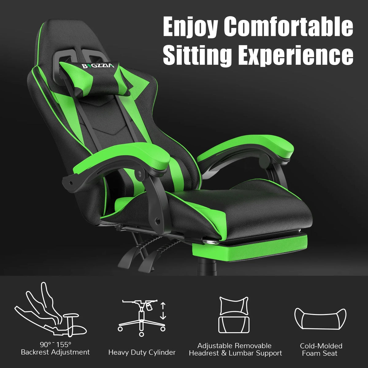 Bigzzia Gaming Chair Pu Leather Office Chair with Ergonomic Lumbar Pillow, Reclining Racing Game Chair Backrest and Seat Height Adjustable Swivel Recliner,Esports Chair with Headrest,Blue