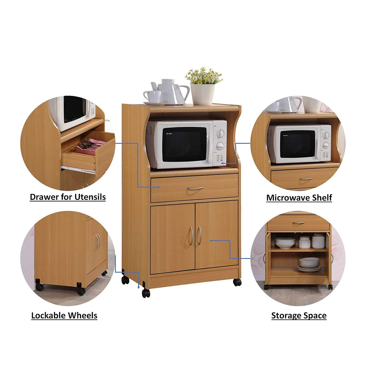 Hodedah HIK77 Microwave Cart