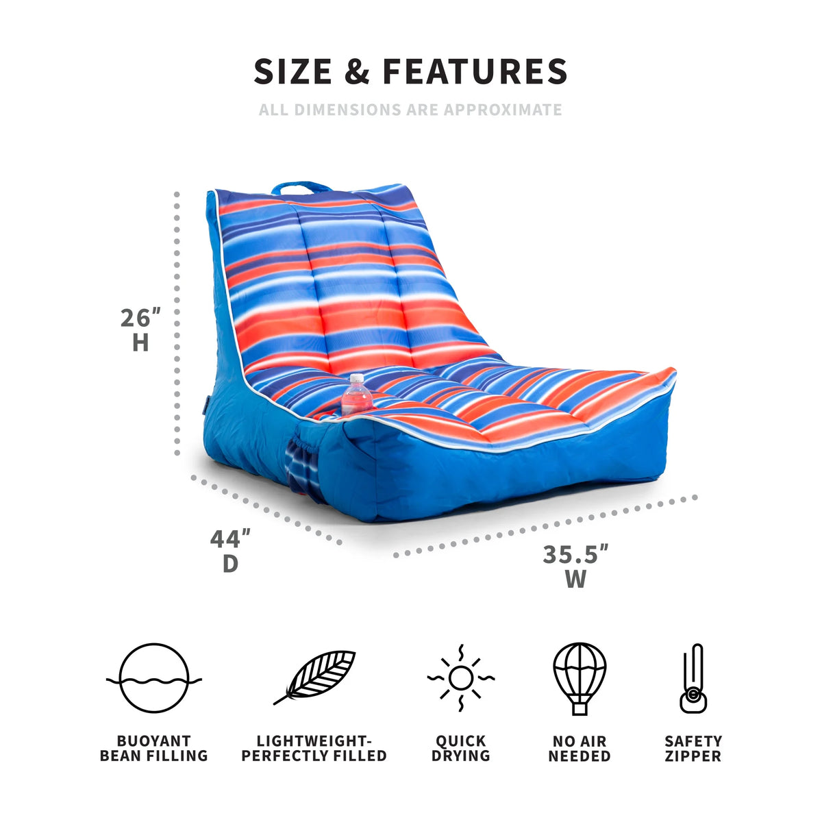 Big Joe Captain's Float Pool Float Adult Doubled-Sided Mesh 3 Feet Bean Filled Pool Float with Cup Holder Blurred Americana