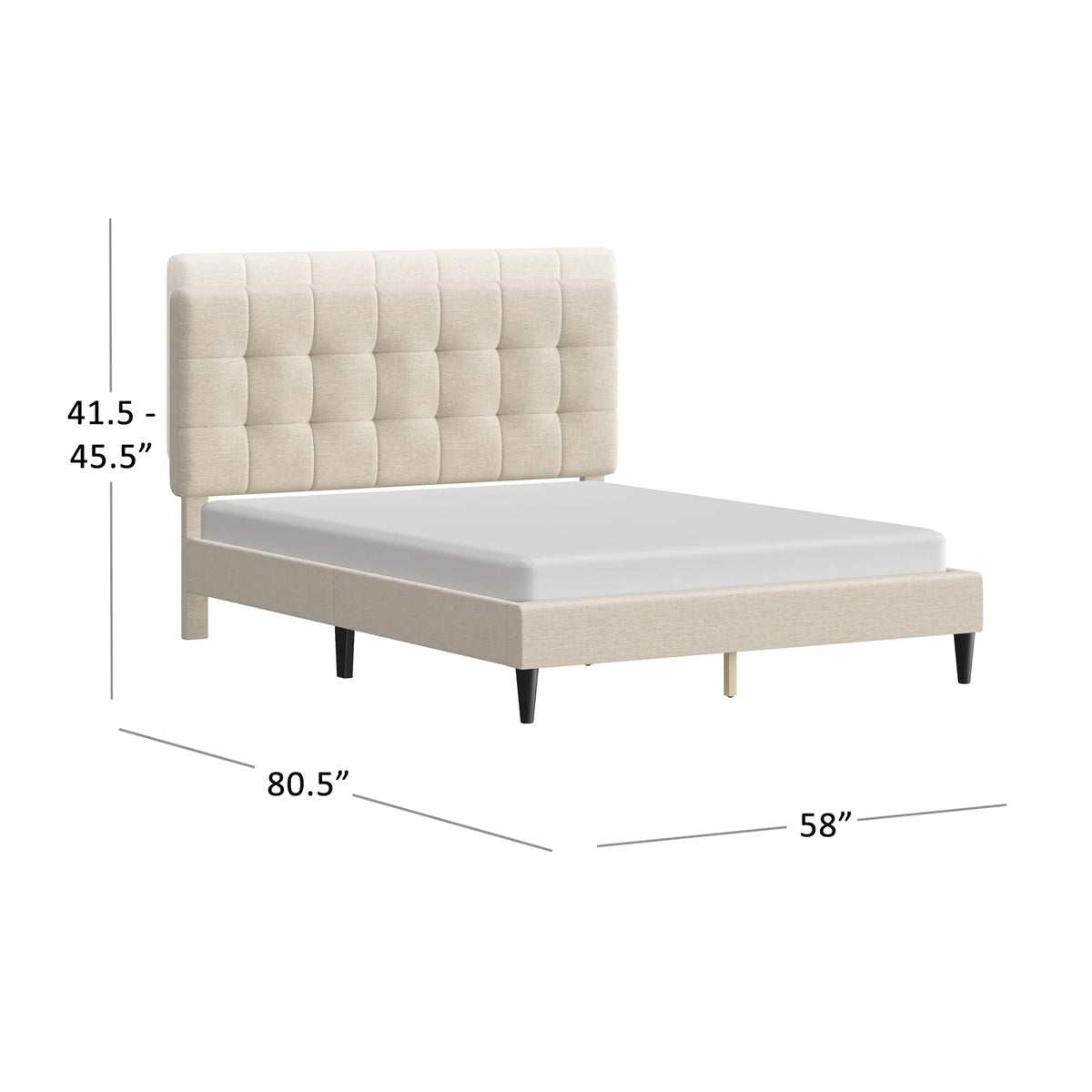 Mainstays Hillside Square Tufted Upholstered Full Platform Bed, Ivory Fabric