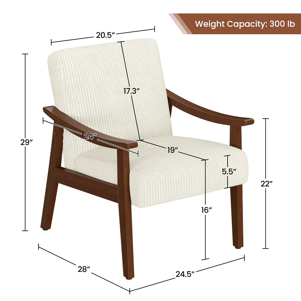 Yaheetech Mid-Century Upholstered Faux Leather Armchair with Solid Wood Legs,Brown